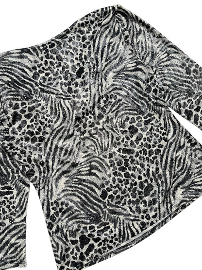 Y2K MSK Top Estampado Animal Blanco y Negro - Talla L