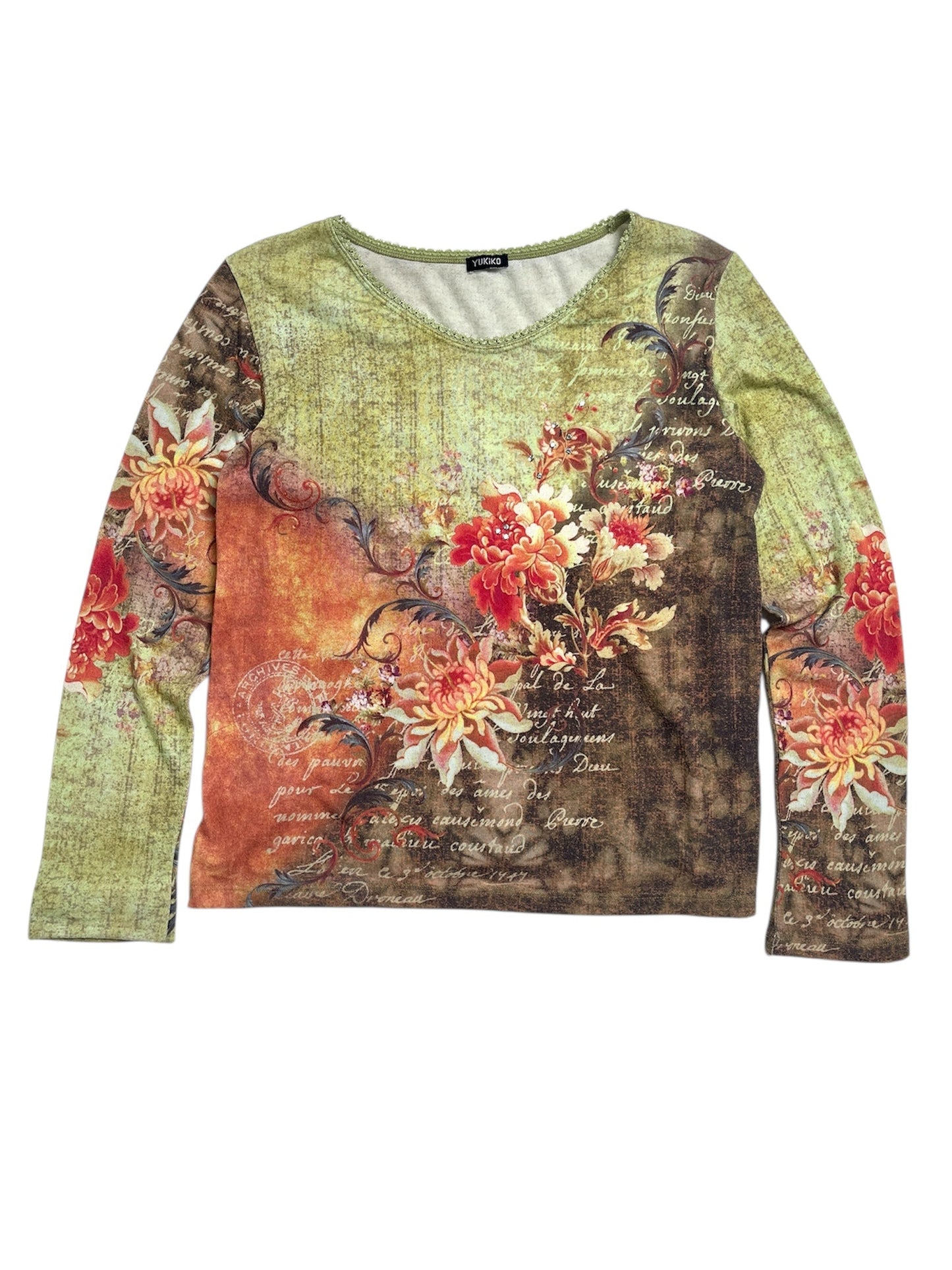 Y2K Yukiko Top Mangas Larga Floral  - Talla L