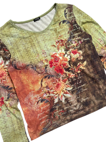 Y2K Yukiko Top Mangas Larga Floral  - Talla L