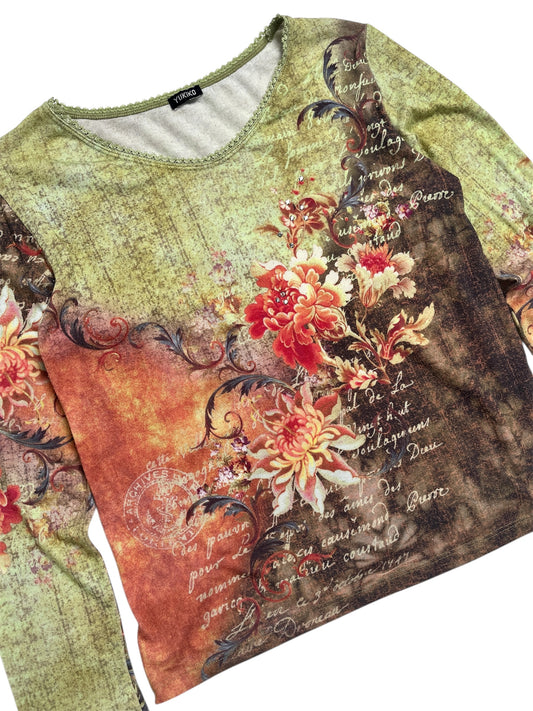 Y2K Yukiko Top Mangas Larga Floral  - Talla L