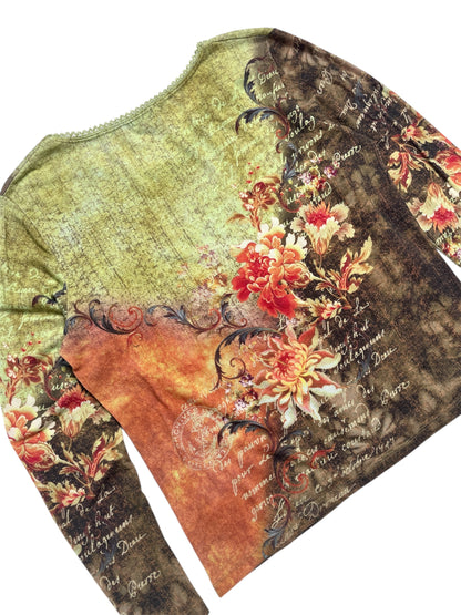 Y2K Yukiko Top Mangas Larga Floral  - Talla L